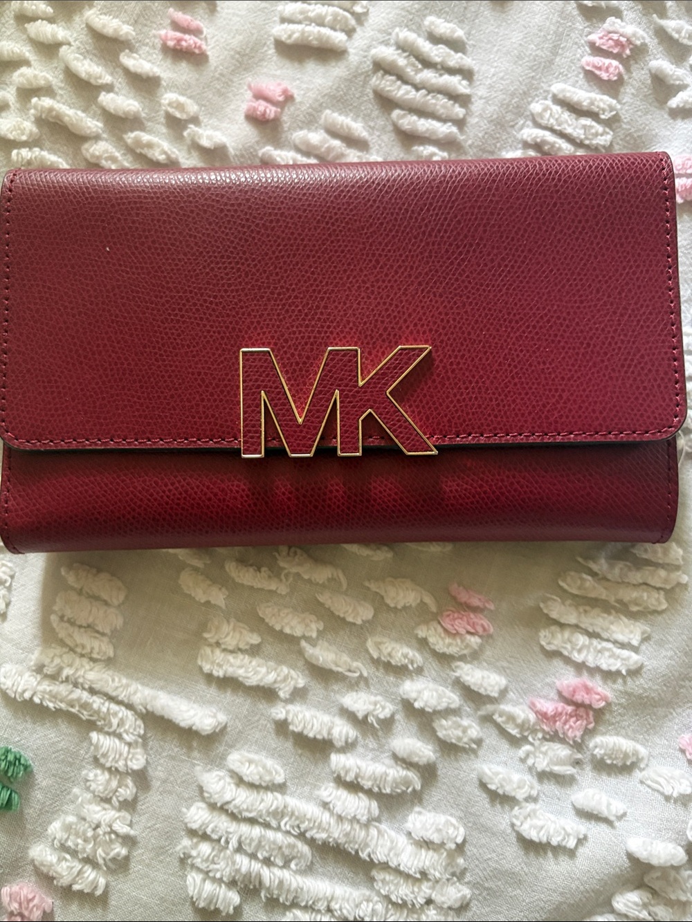 Michael Kors Wine Red MK Logo Leather Wallet